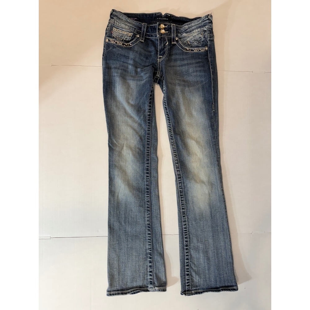Vigoss Womans Bootcut Jeans Medium Wash Rhinestone Embellished Y2K Size 1/2
